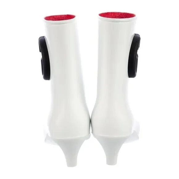 Gucci Women's Rubber ankle Rain Boot with Interlocking G White Black 37 - Picture 4 of 10